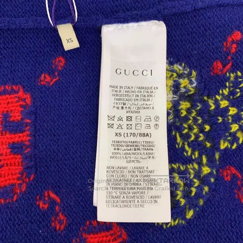 Gucci Gucci Dark blue logo jacquad printed wool round-neck long- Size US XS / EU 42 / 0 - 7 Thumbnail