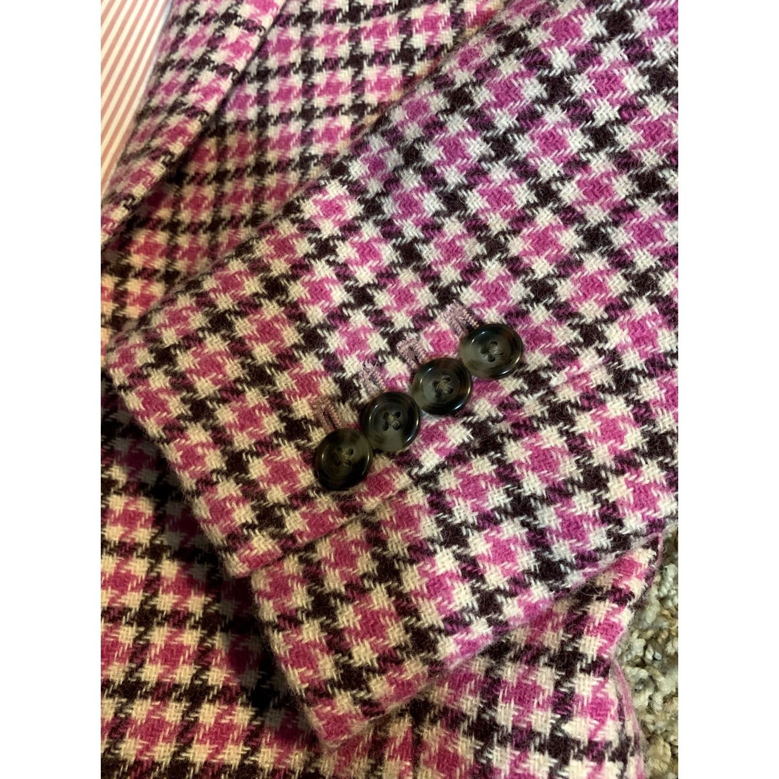 J.Crew J.CREW Blazer Women 4 Pink Houndstooth Wool Blend Lined One-Button Notch Lapel Regular Size Size S / US 4 / IT 40 - 6 Thumbnail