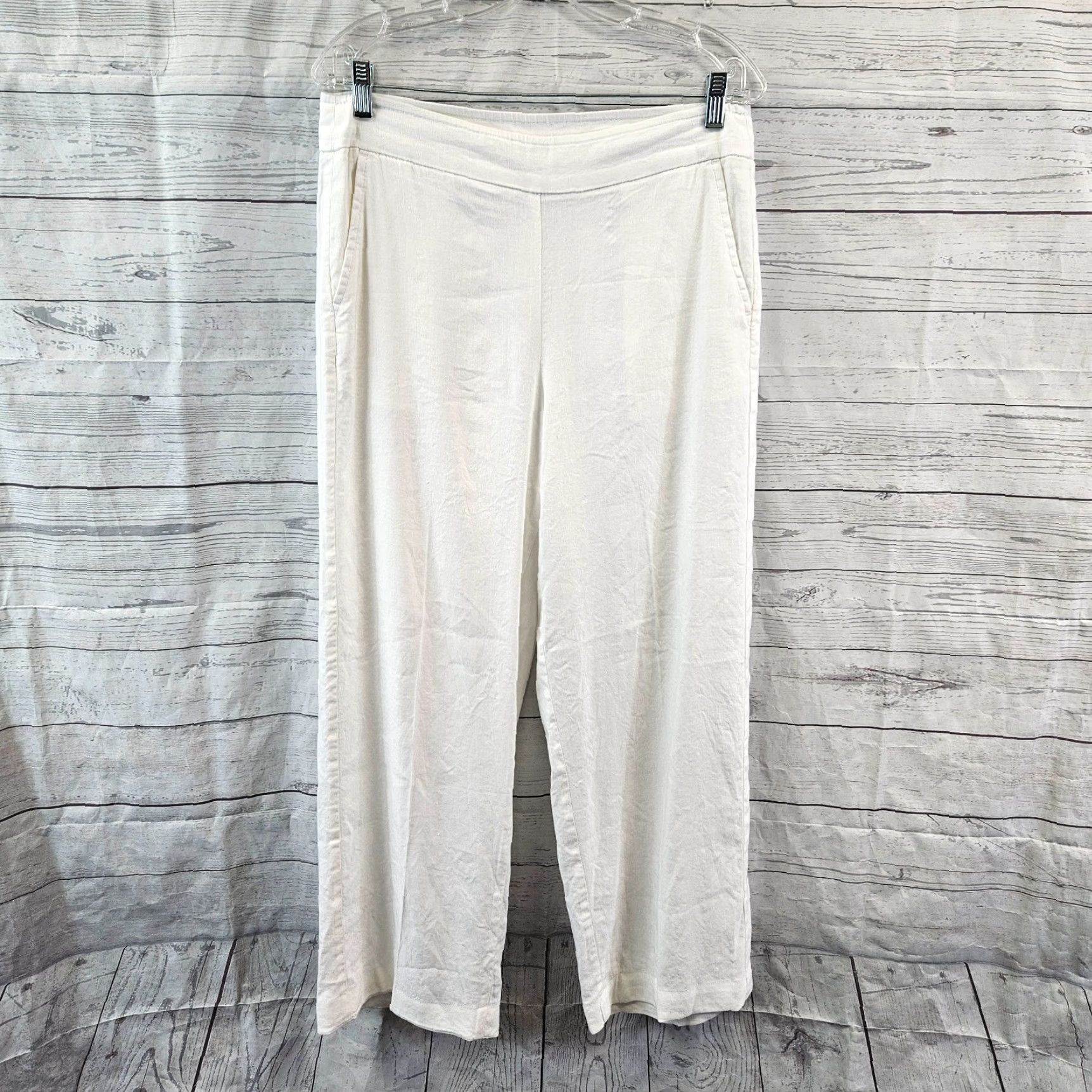 Vintage Chico's Womens Wide Leg Pants Sz 8 White Linen Blend High Rise Ankle Pants N/A? Size 30" / US 8 / IT 44 - 2 Thumbnail