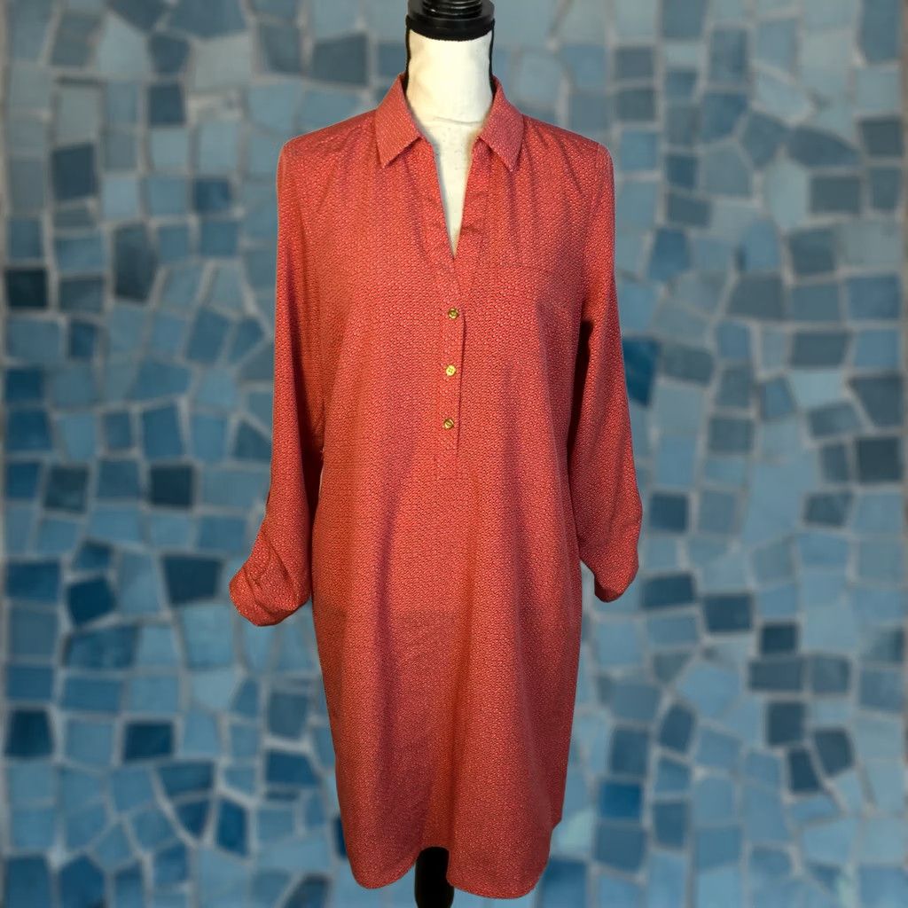 The Limited Shirt Dress Adult M Red Printed Ashton Collared Roll Tab Sleeve Womens, Women's