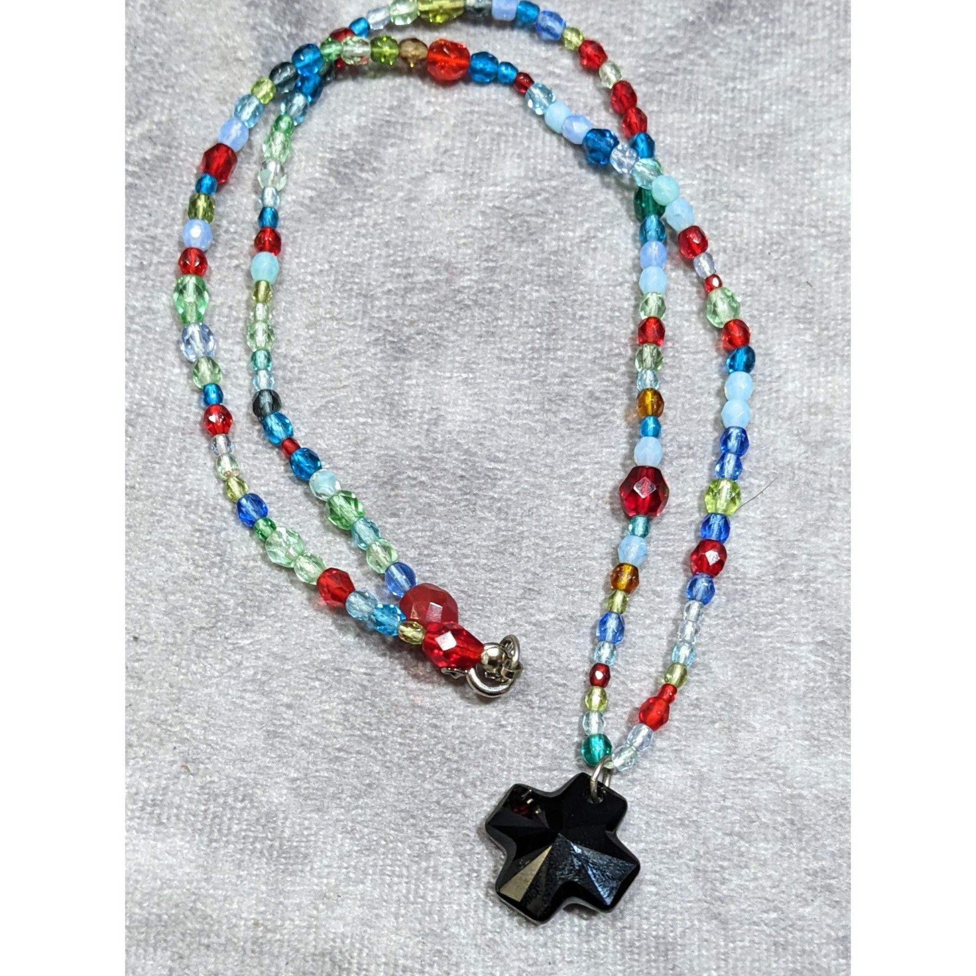 Handmade Handmade Rainbow Glass Beaded Cross Necklace Size ONE SIZE - 4 Thumbnail