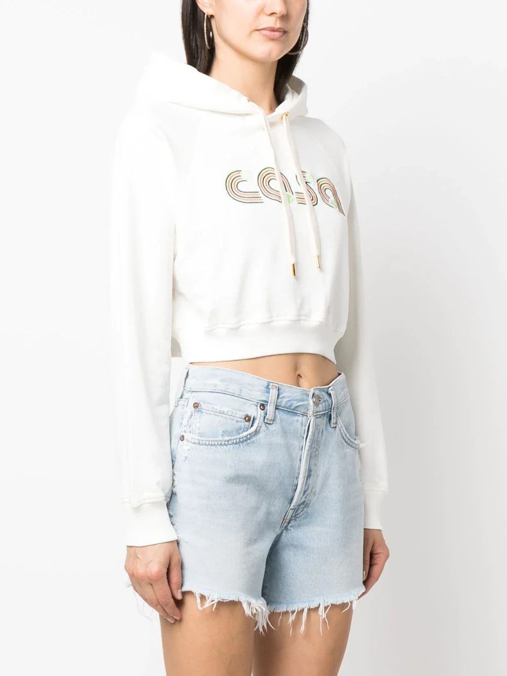 o1mle0325 Jeu De Tennis Embroidered Cropped Hoodie in White
