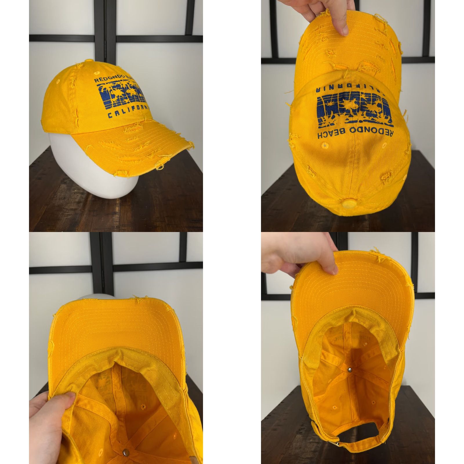 Vintage 4350 District Redondo Beach California Hat Cap Strap Back Womens OS Yellow Distressed Cotton Baseball CapOS Size ONE SIZE - 8 Thumbnail