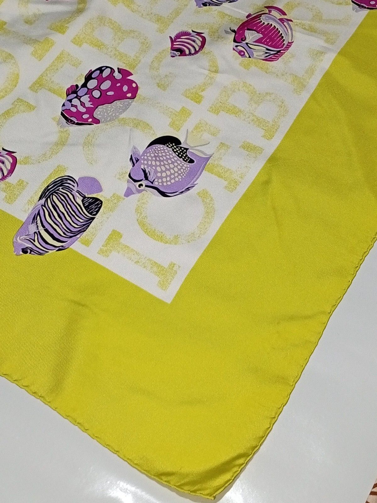 Iceberg ICEBERG Italy Large Fishes Yellow Green Purple Silk Scarf Size ONE SIZE - 4 Thumbnail