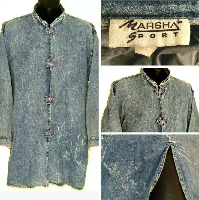 Vintage Vintage 90s MARSHA SPORT Dress Blue L Distres Flower Buttons Size L / US 10 / IT 46 - 3 Thumbnail