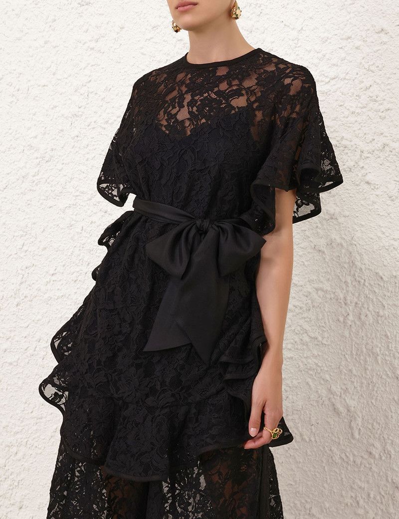 Zimmermann oc11z0226 Crush Lace Frill Tunic Dress In Black Size XS / US 0-2 / IT 36-38 - 2 Thumbnail