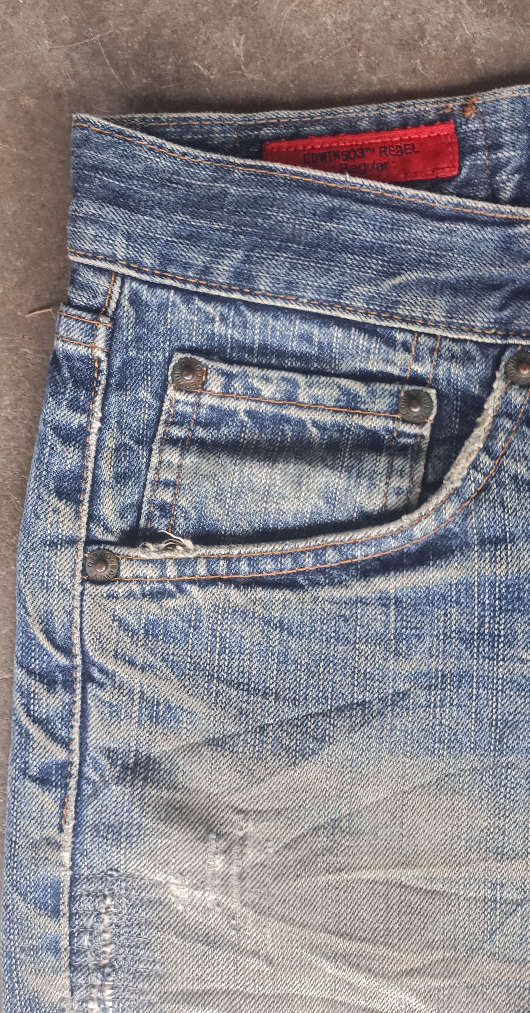 Edwin × Vintage Vintage💥 Edwin 503 REBEL Regular Distressed jeans Size US 31 - 12 Thumbnail