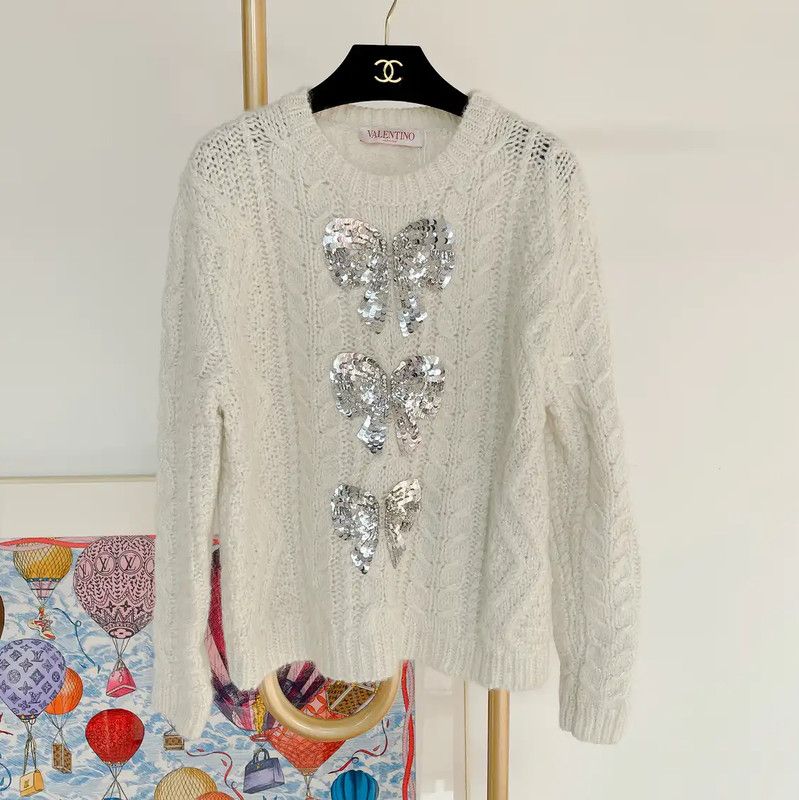 Valentino Valentino White Long Sleeve Cotton Sweater 0089 Size S / US 4 / IT 40 - 1 Thumbnail