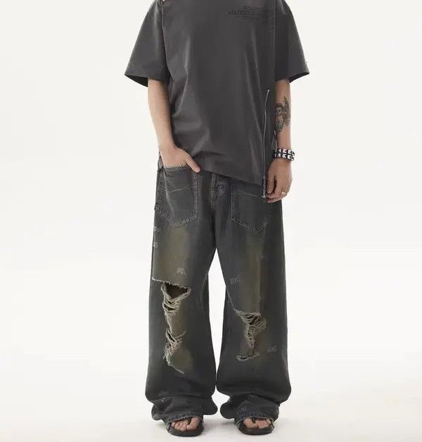 Japanese Brand VIBE Reverse pocket washed ripped heavyweight baggy jeans Size US 34 / EU 50 - 4 Thumbnail