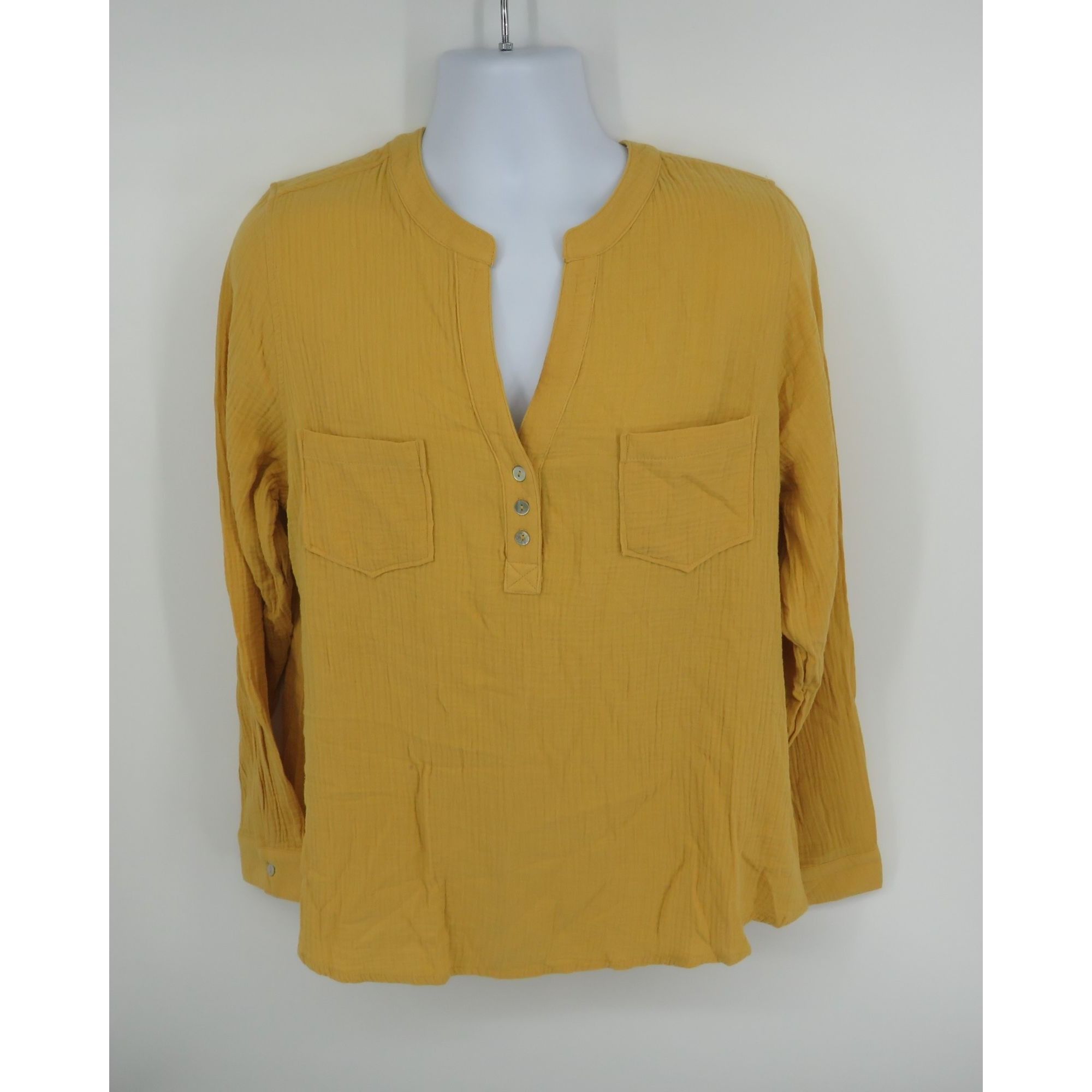 Other Mote Women's Yellow Long Sleeve Crinkle Henley Blouse Pocket Size XXL / US 16-18 / IT 52-54 - 1 Thumbnail