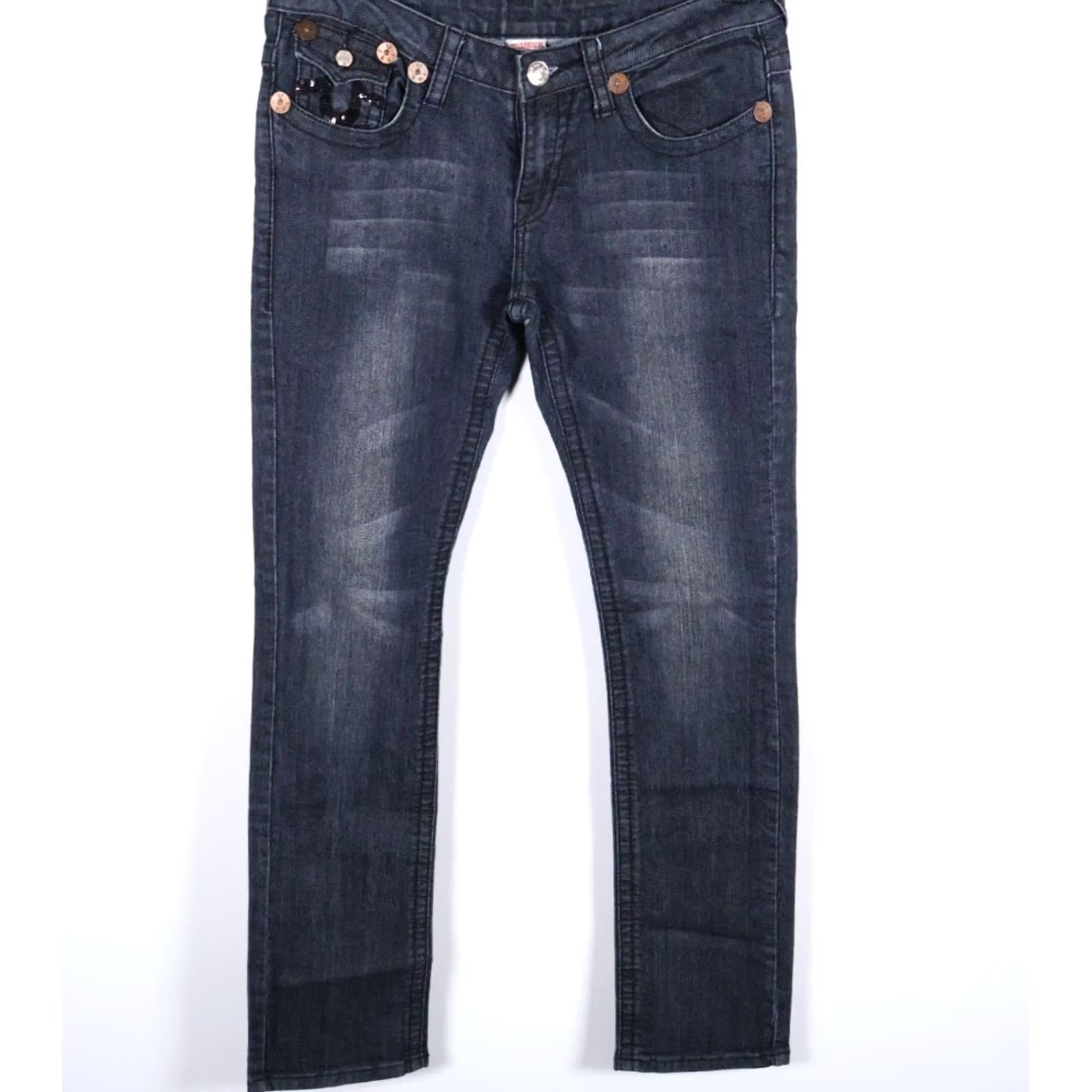 True Religion VINTAGE True Religion Joey Super T Jeans Women 30 Black Denim 5-Pocket Design Flap Pocket 32x32 Inseam 32 Size 30" / US 8 / IT 44 - 2 Thumbnail