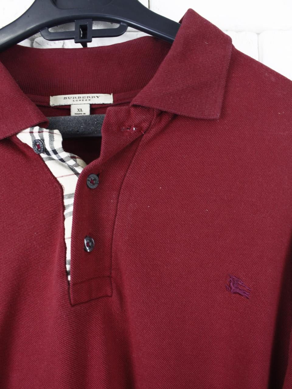 Burberry Burberry London Burgundy Polo Placket Long Sleeve Vintage Size US XL / EU 56 / 4 - 3 Thumbnail