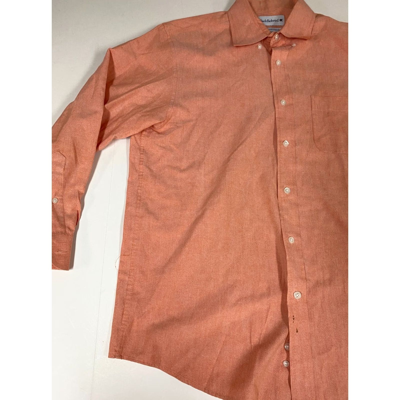 Vintage Saddlebred Mens Shirt 16.5 Orange Easy Care Button-Down Oxford Long Sleeve Collared Size US XL / EU 56 / 4 - 3 Thumbnail