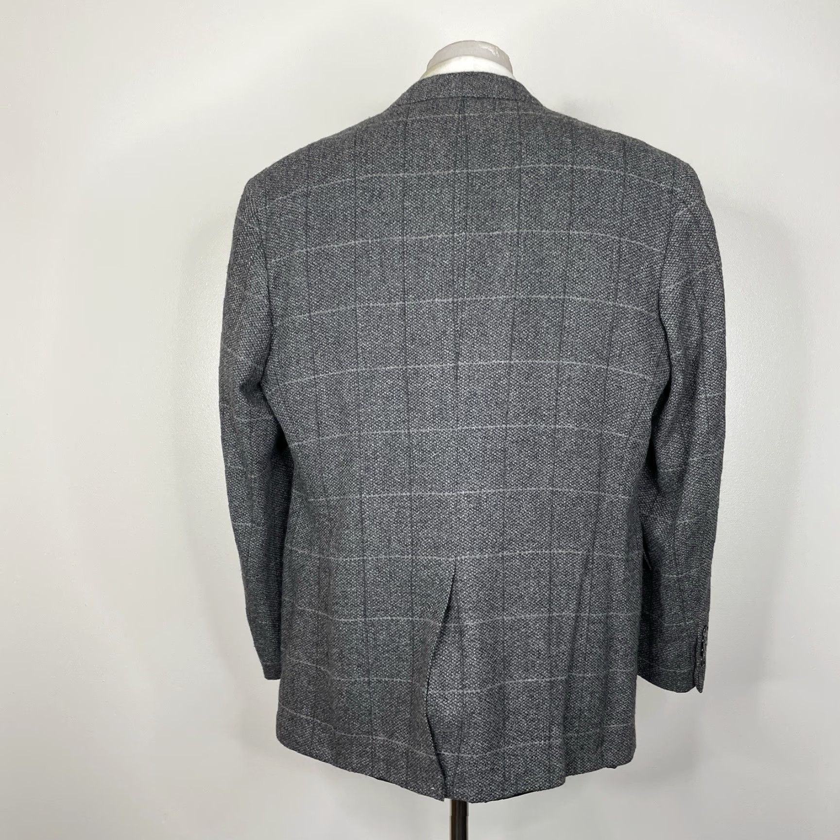 Evan Picone USA Made Sport Coat Mens 46L Gray Textured Check Wool Two Buttons Blazer Jacket Single-Breasted Notch Long - 46L Gray Evan Picone Mens USA