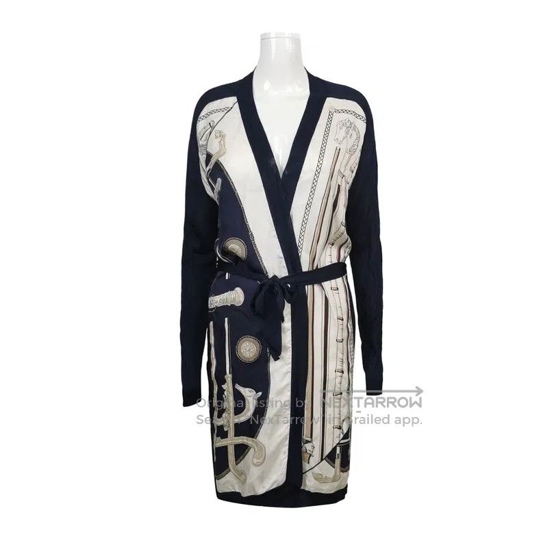 Hermes Silk Chiffon Contrasting Color Long Sleeve Coat