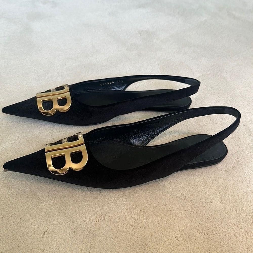 Balenciaga Balenciaga Black Velvet BB Knife Slingback Flats Size US 8.5 / IT 38.5 - 3 Thumbnail