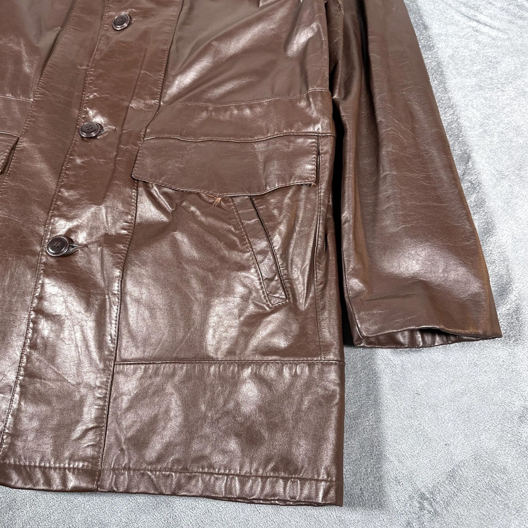 Sears VINTAGE Sears The Leather Shop Brown Leather Car Coat 42 Tall Men's Overcoat 1970s Size US XS / EU 42 / 0 - 3 Thumbnail