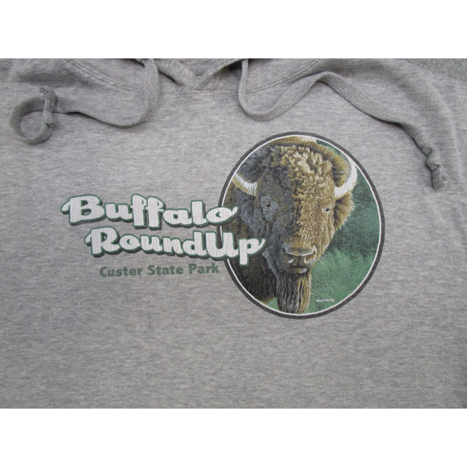 Vintage Custer State Park Buffalo Round Up Graphic Hoodie Adult Mens Size L Y2K Read Ouray Gray Fur Sleeve Long Sleeve Sports Hooded Pullover All Seasons Size US L / EU 52-54 / 3 - 2 Thumbnail