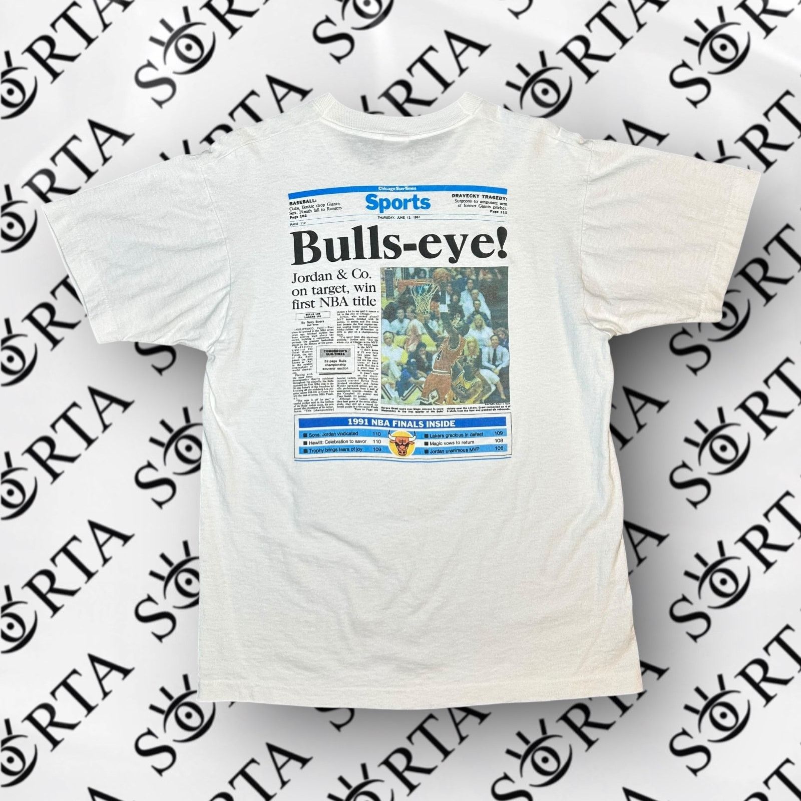 NBA 1991 NBA Chicago Bulls Michael Jordan Newspaper Print Shirt Size US L / EU 52-54 / 3 - 2 Thumbnail