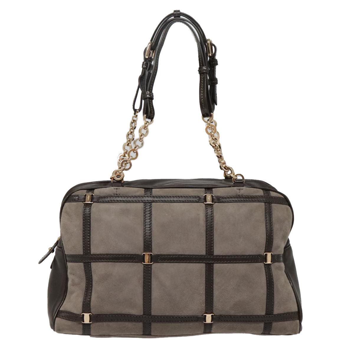 Salvatore Ferragamo Grey Suede Shoulder Bag (Pre-Owned) Size ONE SIZE - 1 Thumbnail