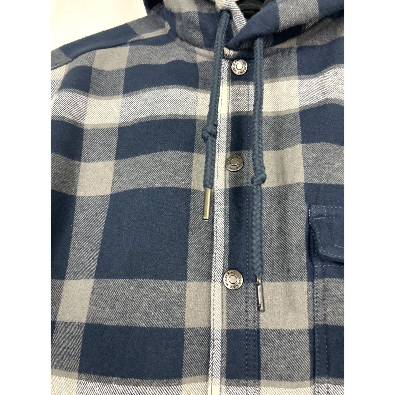 CLOSED Wolverine Mens Jacket XL Snap Close Flannel Hooded w/ Fleece Lining Blue Plaid Jacket Size US XL / EU 56 / 4 - 6 Thumbnail