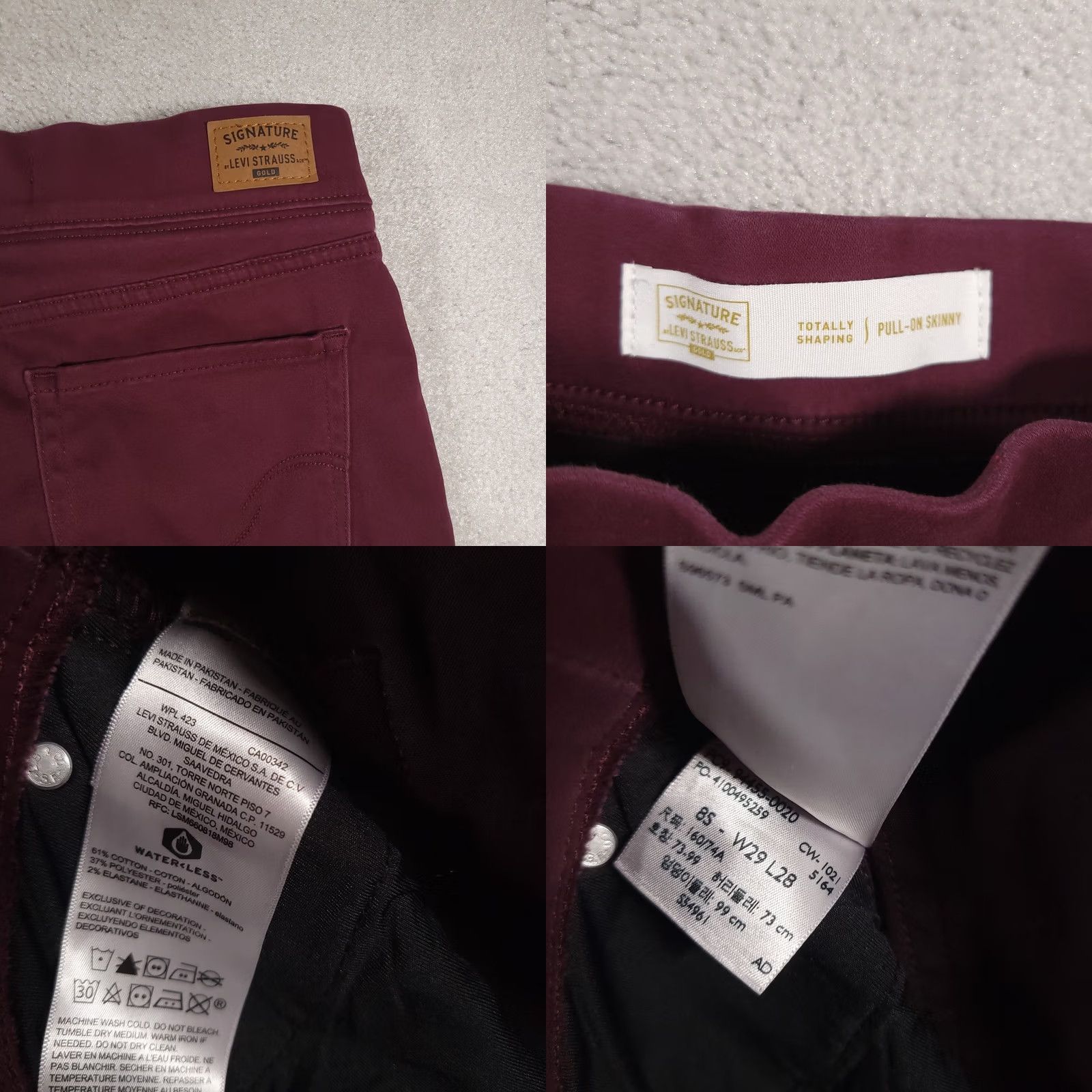Vintage VINTAGE Levi Strauss Jeans Women's 8 Short Maroon Skinny Pull-On Totally Shaping Stretch Size 30" / US 8 / IT 44 - 9 Thumbnail