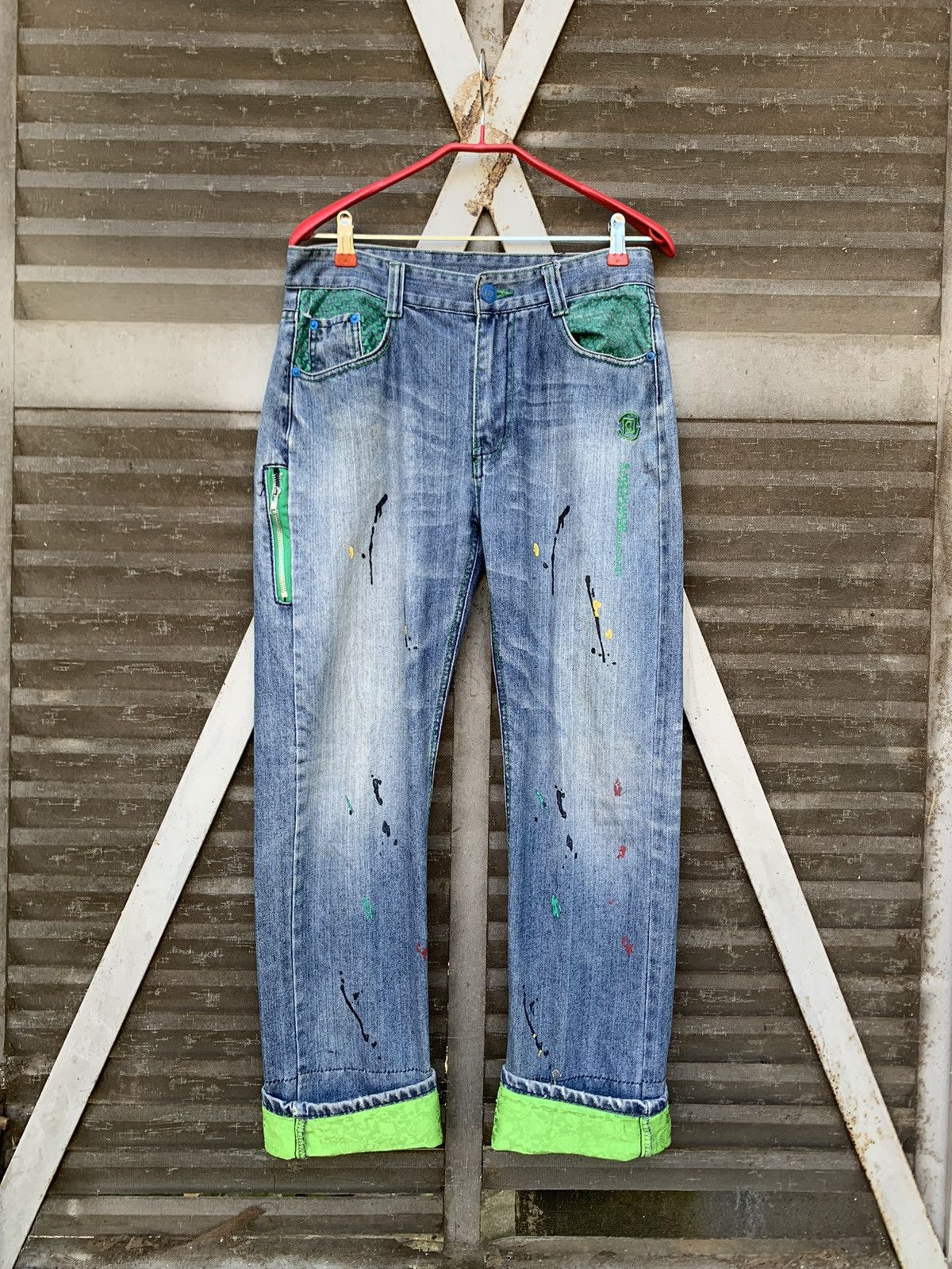 Vintage Vintage XSECAI Paint Splatters (Koi Fish Lined) Denim Jeans Size US 30 / EU 46 - 4 Thumbnail