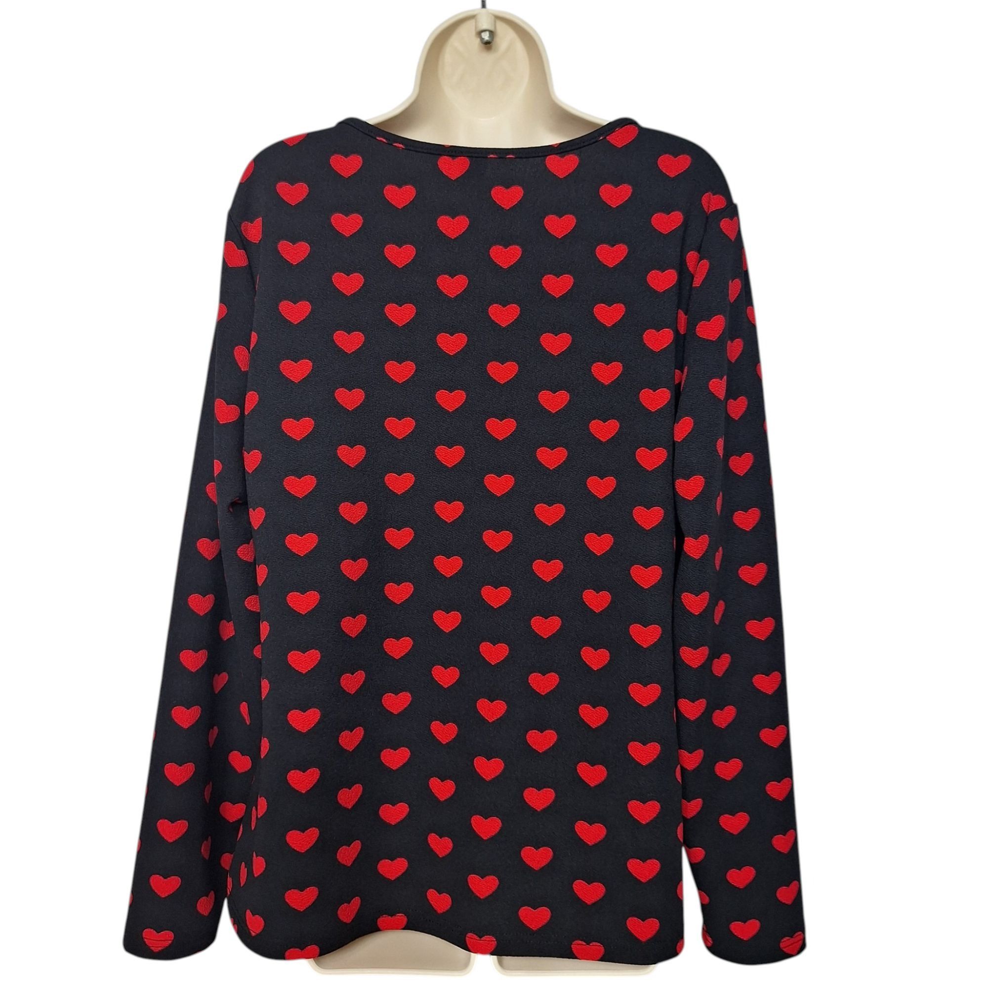 Shein SHEIN Curve Black Red Heart Print Cutout Long Sleeve Top Val Size 3XL / US 20-22 - 3 Thumbnail