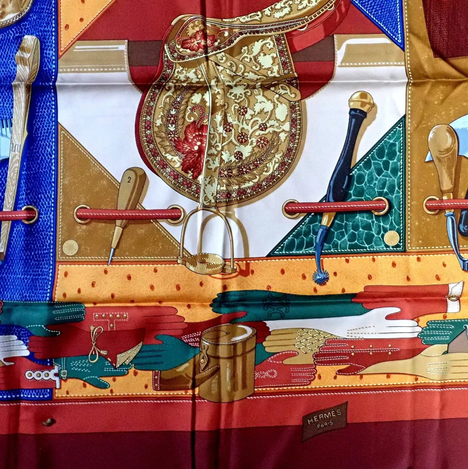 Hermes Hermes Brick Red Tout Cuir Vintage 90cm Silk Scarf Size ONE SIZE - 6 Thumbnail