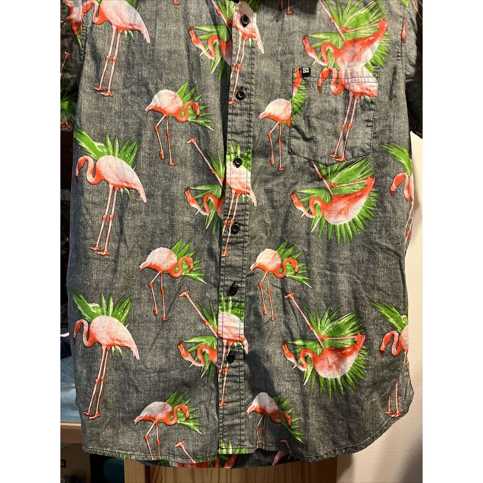 Ocean Current Ocean Current Men’s S Gray Flamingo SS Cotton Hawaiian Shirt Size US S / EU 44-46 / 1 - 6 Thumbnail
