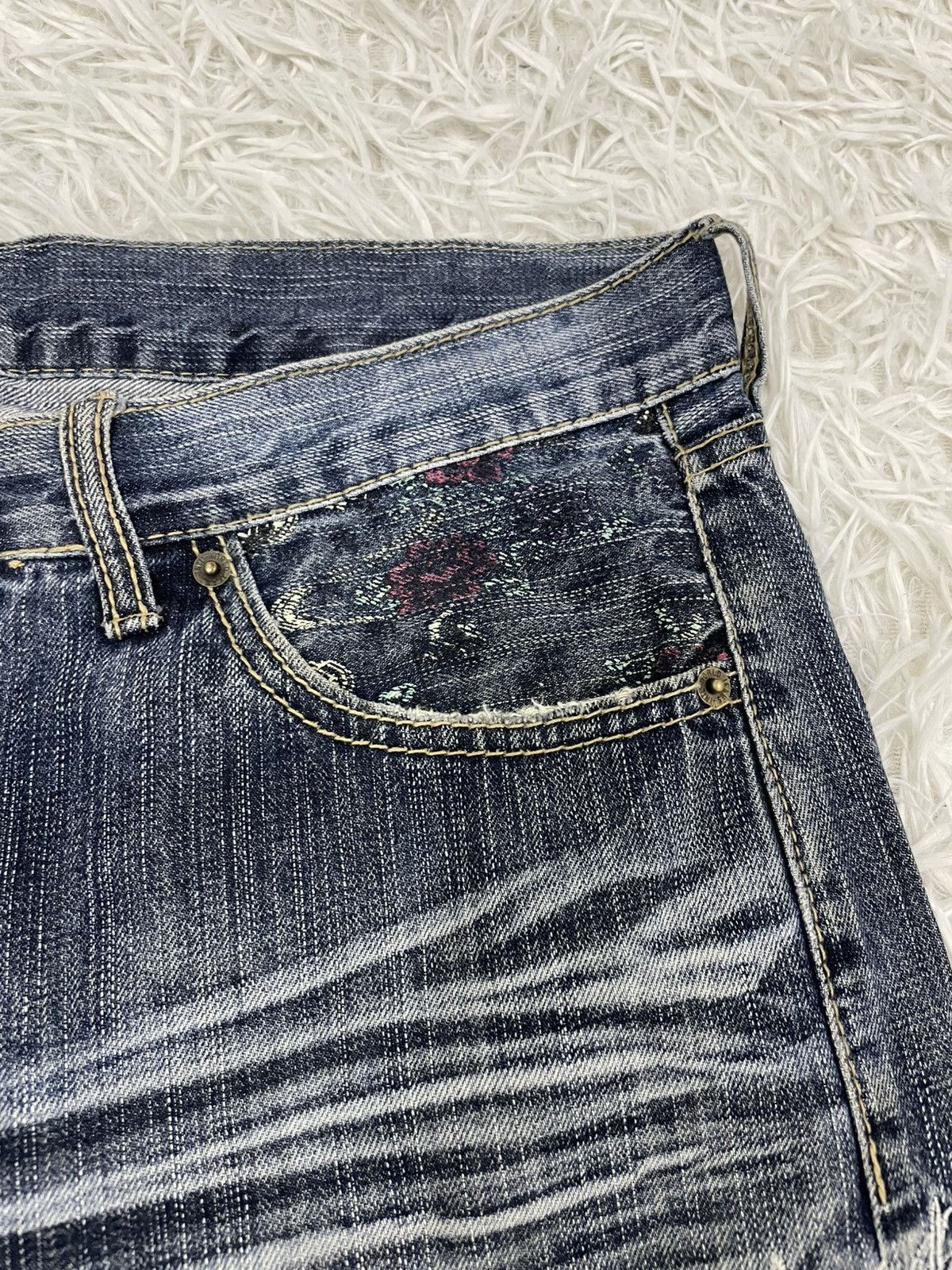 Japanese Brand Dragon Embroidered & Flowers Printed Flare Jeans Pant Size US 36 / EU 52 - 4 Thumbnail