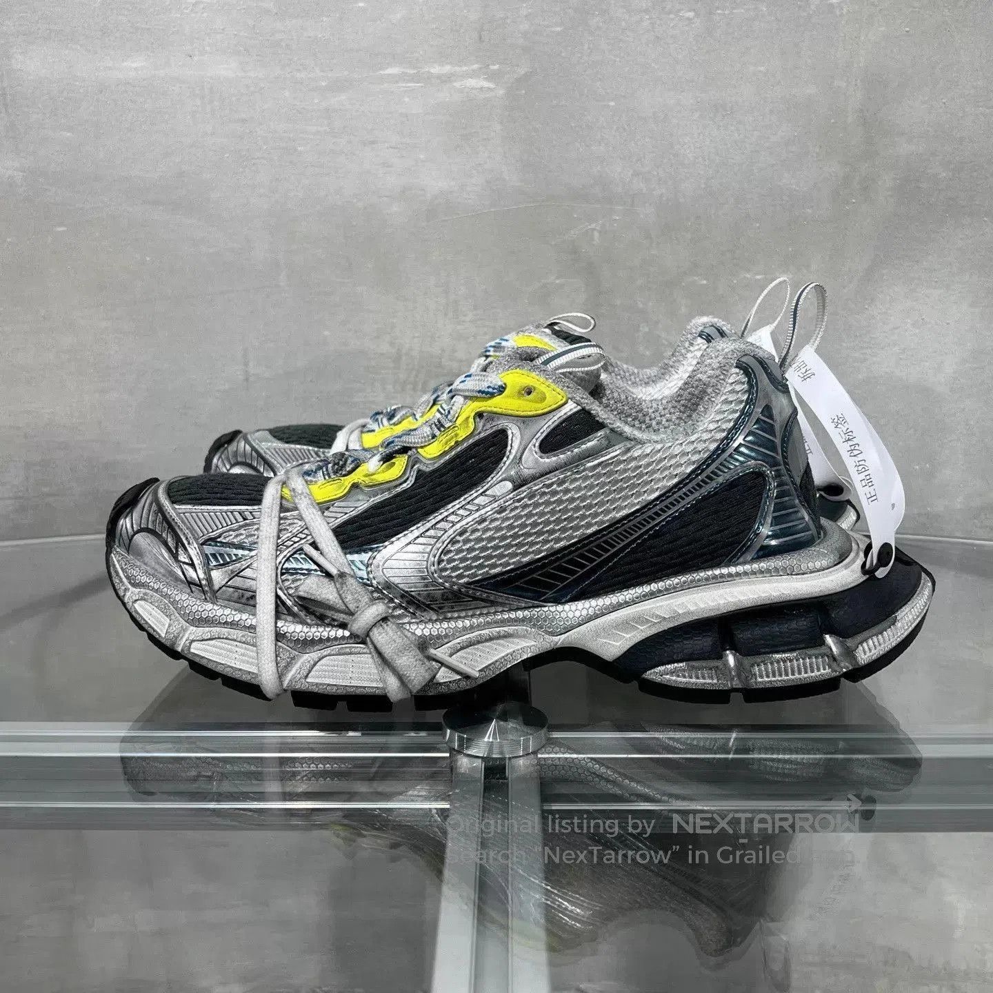 Balenciaga Silver Athletic Sneakers with Yellow Accents Size 9. Size US 9 / EU 42 - 3 Thumbnail