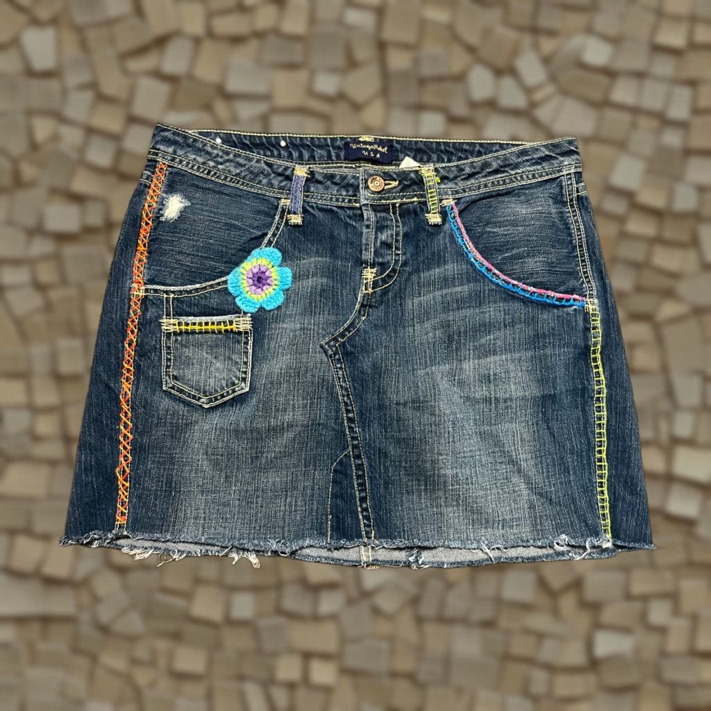 Vintage VINTAGE Rebel Skirt Women 29 Blue Denim Mini Pockets Raw Hem Short Size 29, Regular Skirt Womens Size 29" - 1 Thumbnail