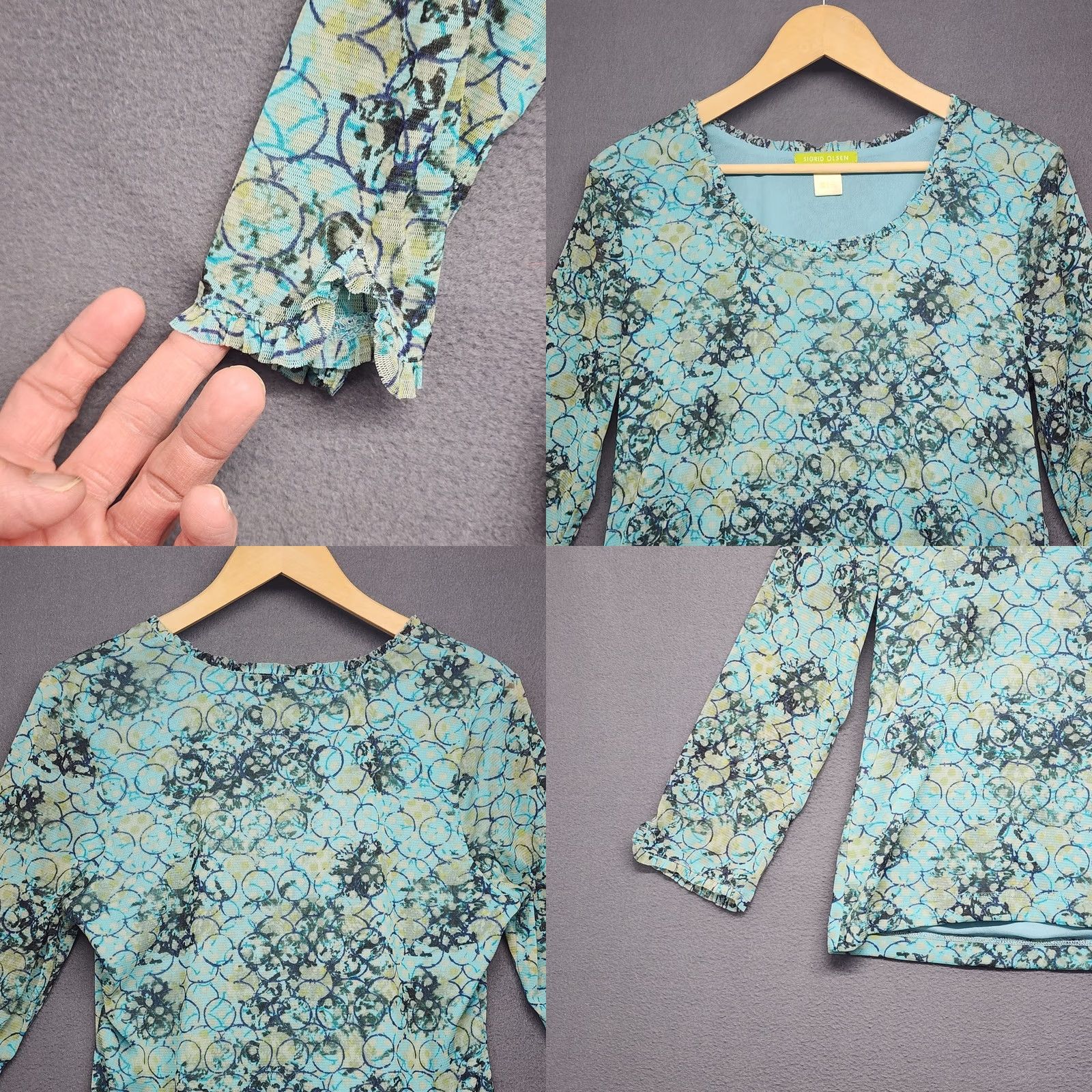 Vintage Sigrid Olsen Top Womens Large Blue Geometric Print Stretch Blouse L Womens Blu e Green Geometric Print Stretch Ş Size L / US 10 / IT 46 - 8 Thumbnail
