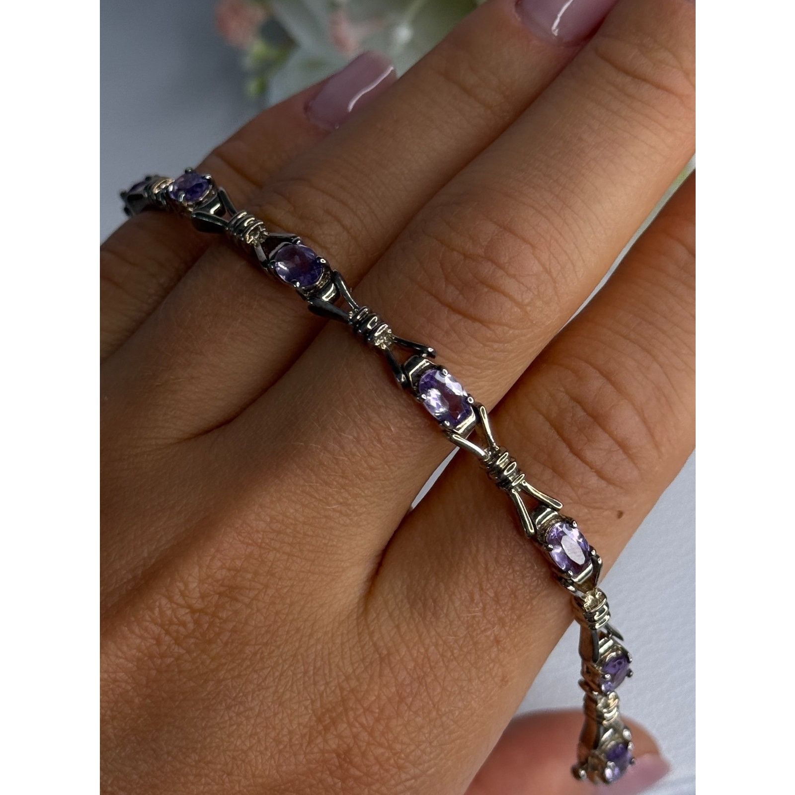 Jewelry 925 STERLING SILVER AMETHYST BRACELET LENGTH 7.5 Size ONE SIZE - 8 Thumbnail