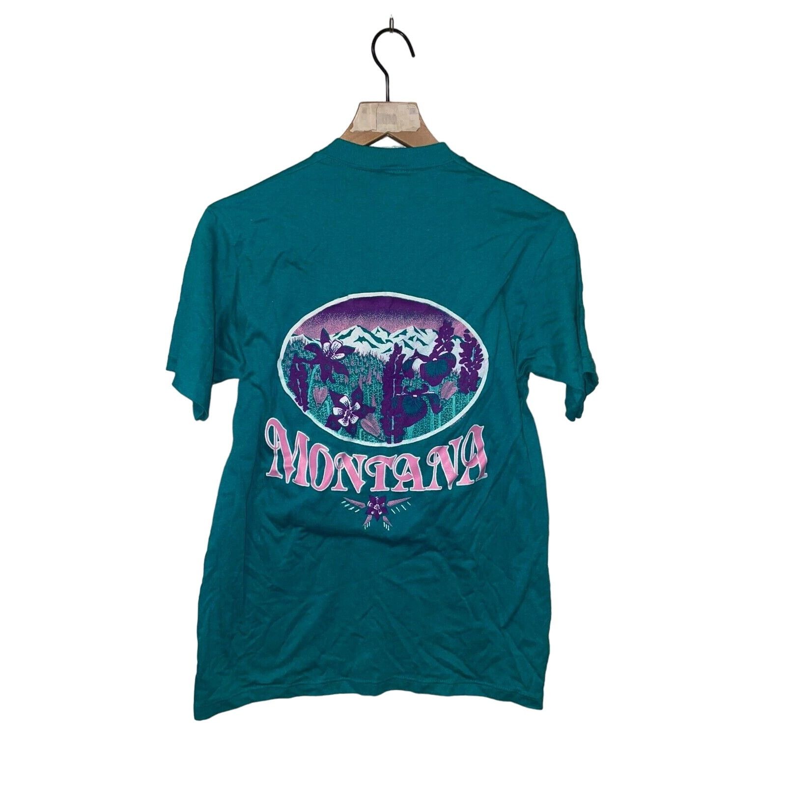Jerzees 1980s Vintage Jerzees Montana Wildflower Teal Shirt 80s M Size US M / EU 48-50 / 2 - 10 Thumbnail