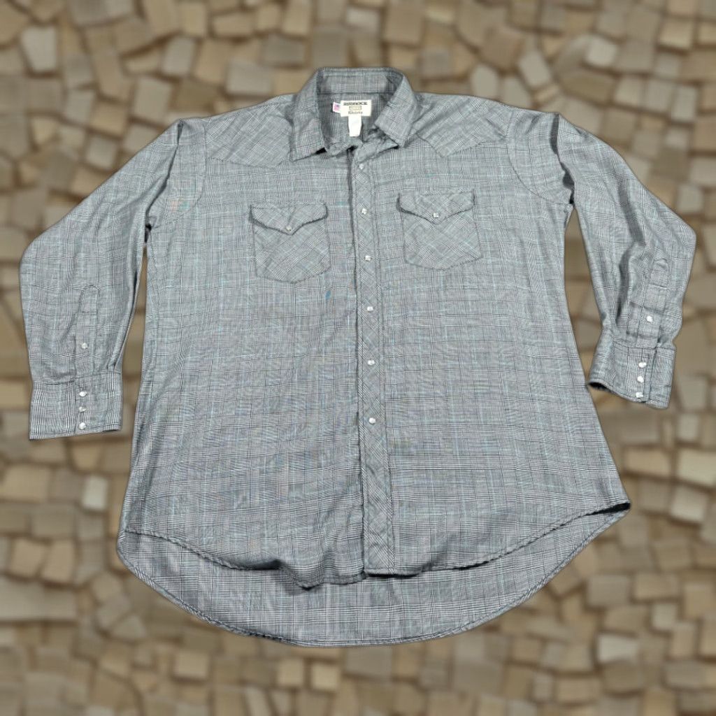 Vintage VINTAGE Ruddock Shirts Western Shirt Adult XL Gray Houndstooth Glen Plaid 90s Shirt Mens Size US XL / EU 56 / 4 - 1 Thumbnail