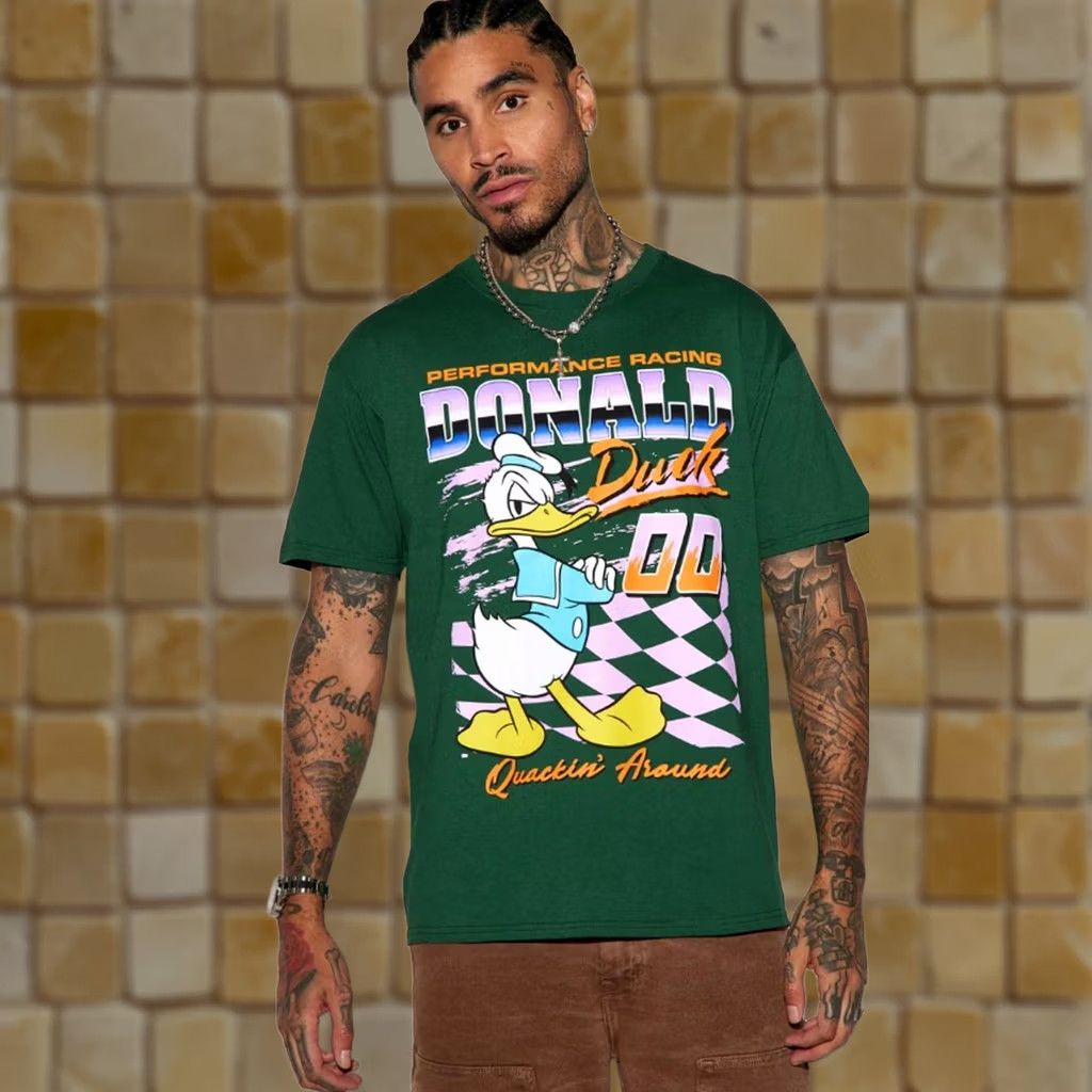 Disney DONALD DUCK Disney NEW MENS T-Shirt Green Short Sleeve S Shirt Mens Green Donald Duck Performance Racing 00 green 90s Concert? Size US S / EU 44-46 / 1 - 1 Preview