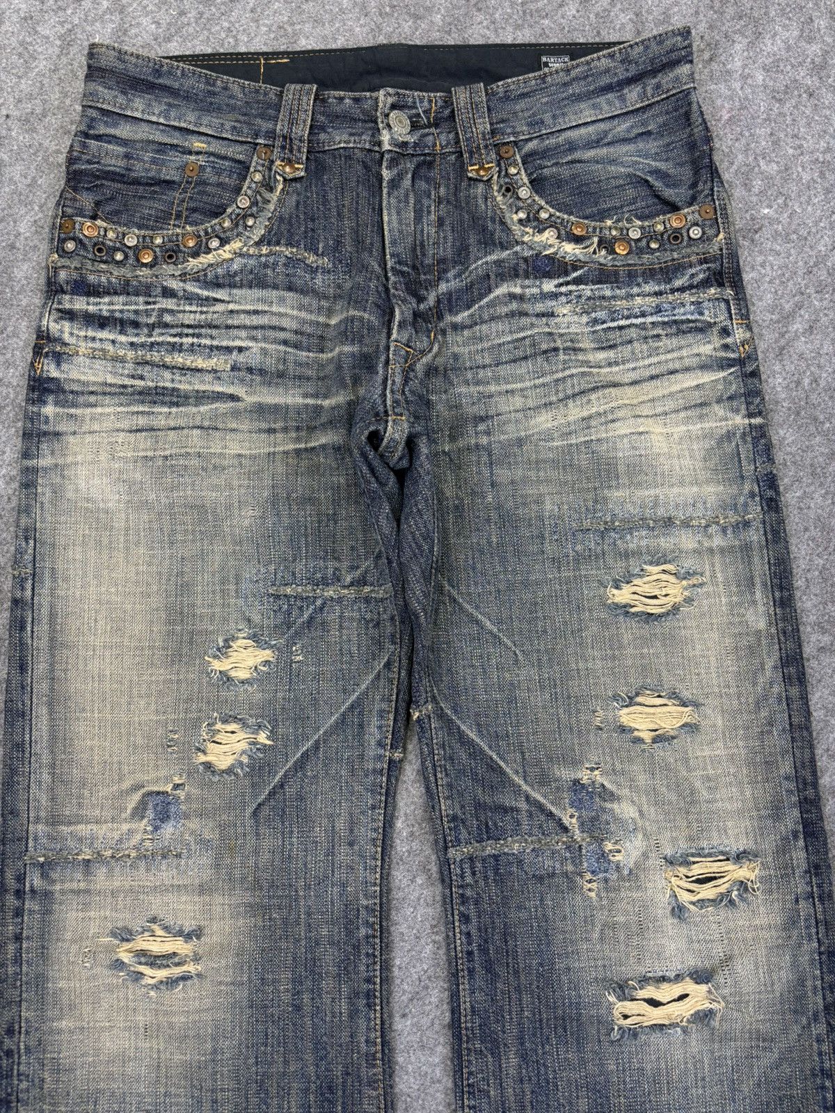 Japanese Brand 💥Insane Patchwork Style💥Bartack Distressed Denim K24 Size US 31 - 3 Thumbnail