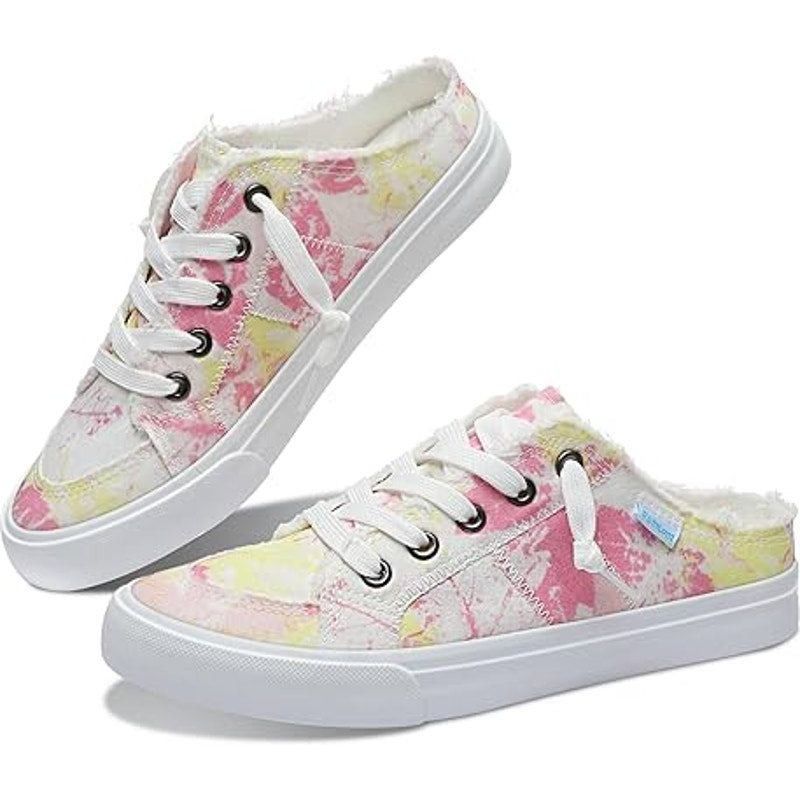 Other Obtaom Women's Size 8 Pink Yellow Canvas Memory Foam Mules Size US 8 / IT 38 - 1 Thumbnail