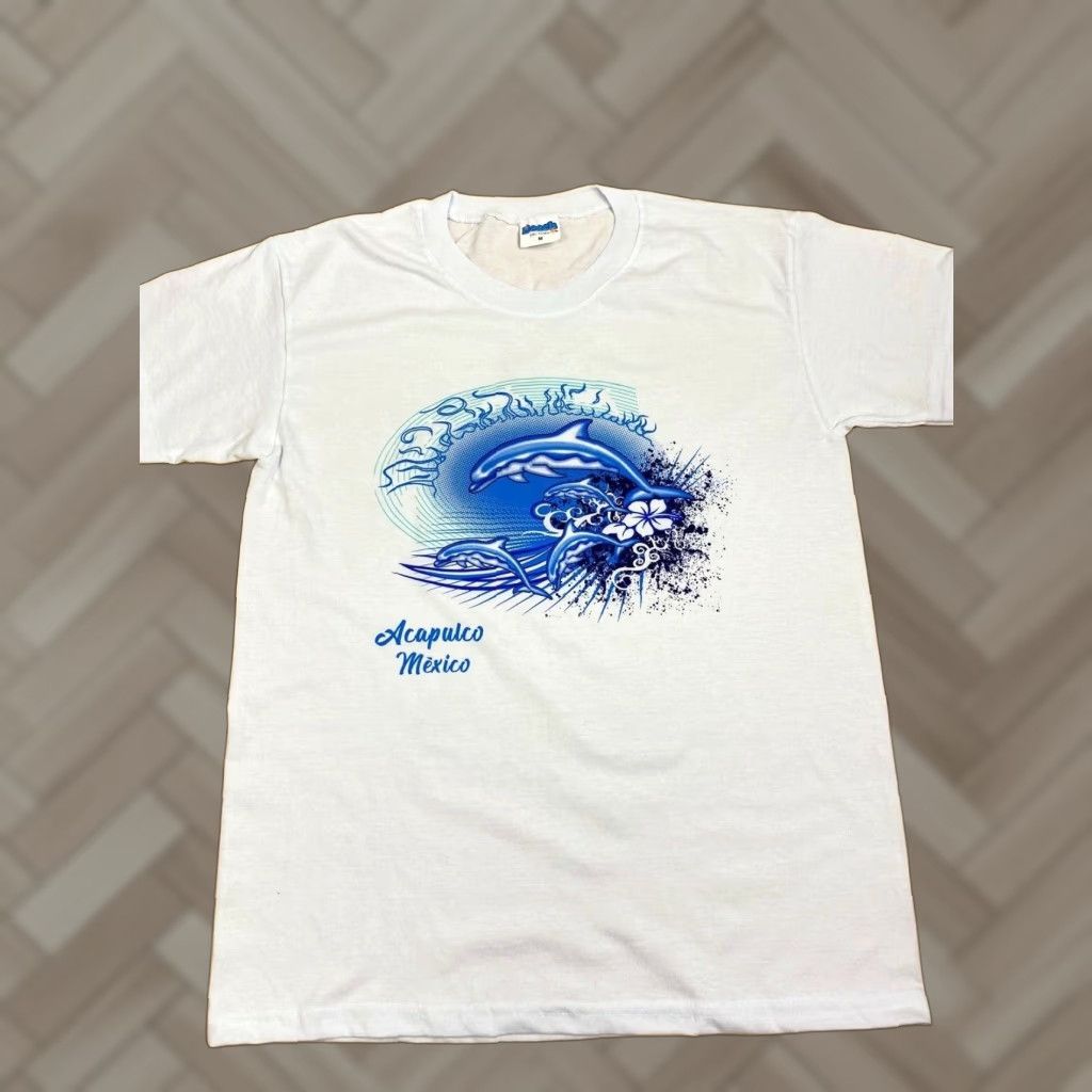 Vintage Beach Beach Factory Acapulco Mexico Dolphin Graphics Single Stitched T Shirt #1020 M White Mens Size US M / EU 48-50 / 2 - 1 Thumbnail