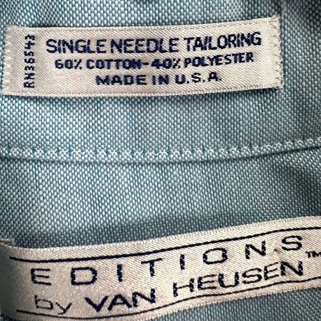 Van Heusen Van Heusen Dress Shirt Men 18 Blue Short Sleeve Pocket Button-Down Collared Casual Business Size 48R - 4 Thumbnail