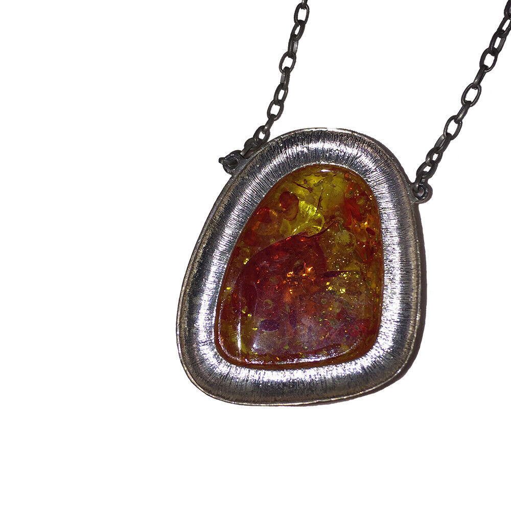 Designer Simulated Baltic Amber Silver Tone Nugget Necklace Size ONE SIZE - 4 Thumbnail