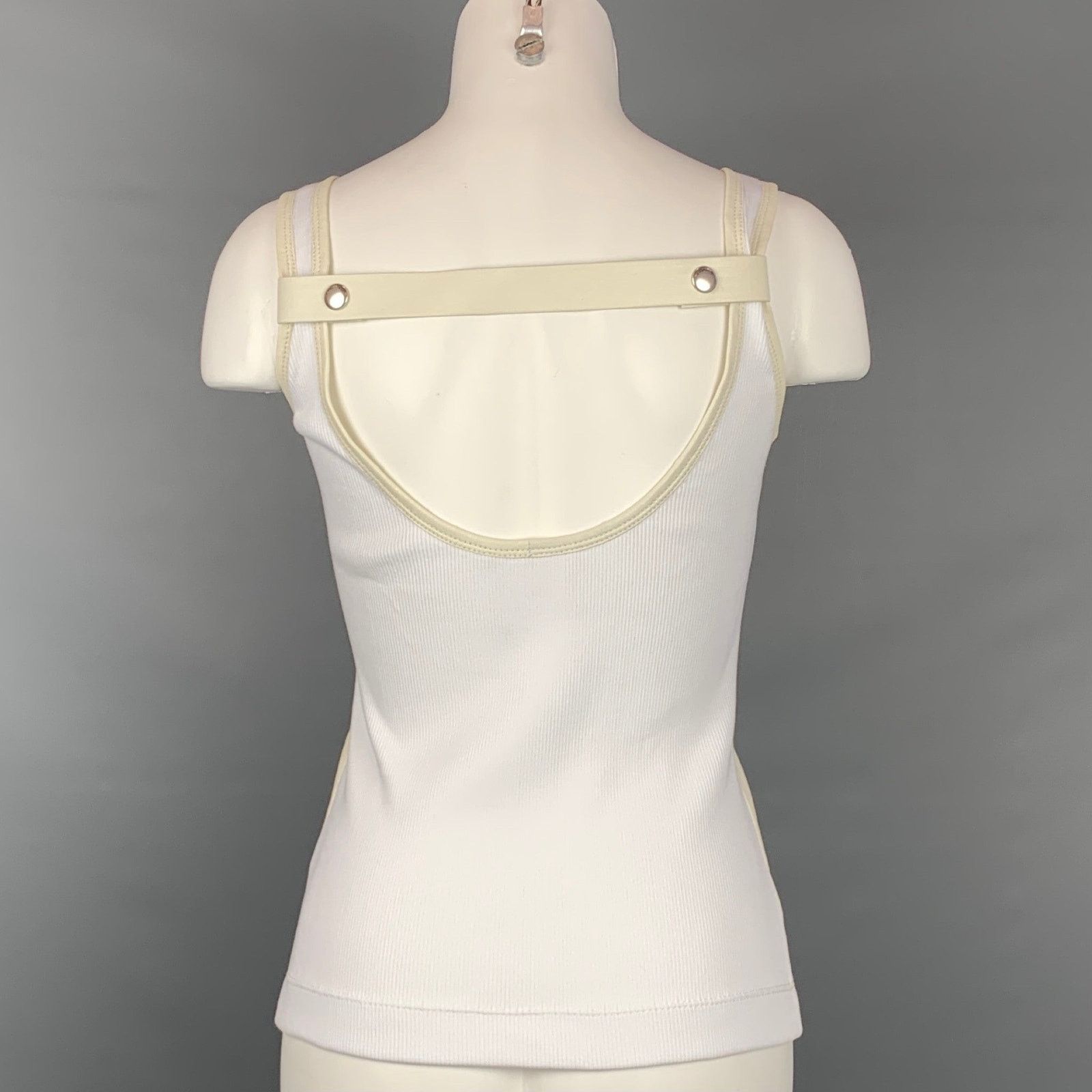 Givenchy GIVENCHY XS Cream Leather Lamb Panel Ribbed Sleeveless Top Size XS / US 0-2 / IT 36-38 - 4 Thumbnail