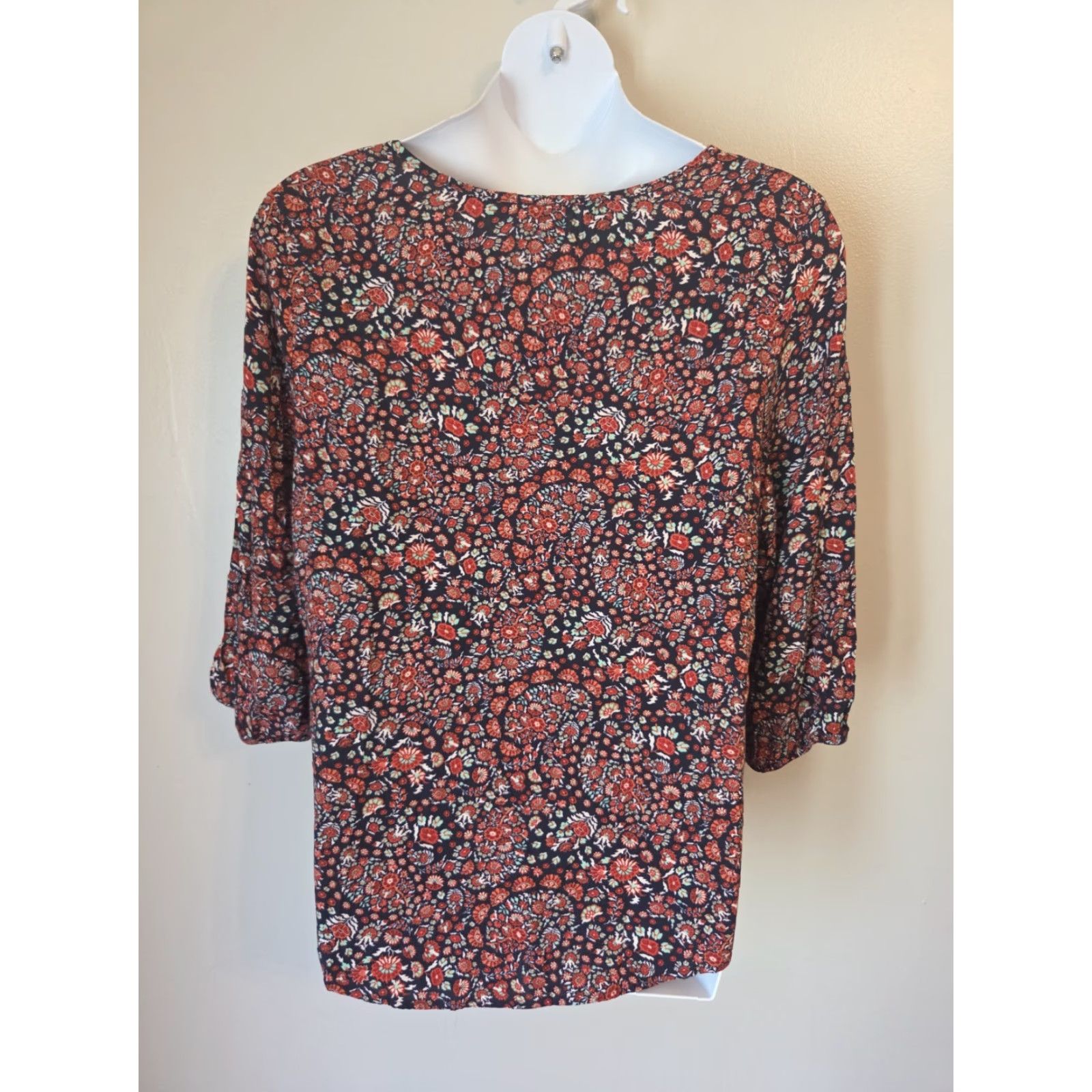 Vintage VINTAGE? No — rearranged title: Sonoma Floral Print Tassels Peasant Top 3/4 Sleeve Split Neck Boho Hippie Plus Size 2X Womens Blouse Size XXL / US 16-18 / IT 52-54 - 5 Thumbnail
