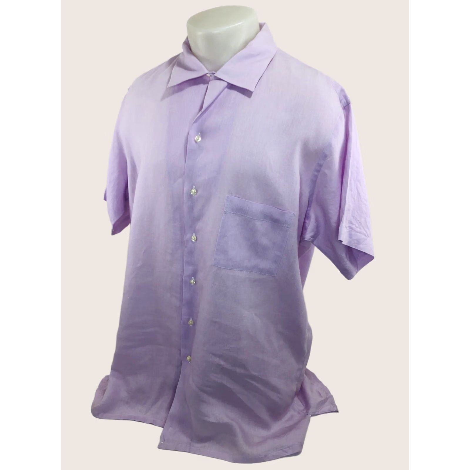 Vintage BULLock & JONES - PURE LINEN / LOOP COLLAR Mens L / XL Shirt - EXCELLENT - Pale Purple / Pink Linen Button-Up, Short Sleeve, Collared, 4G Size US L / EU 52-54 / 3 - 1 Thumbnail