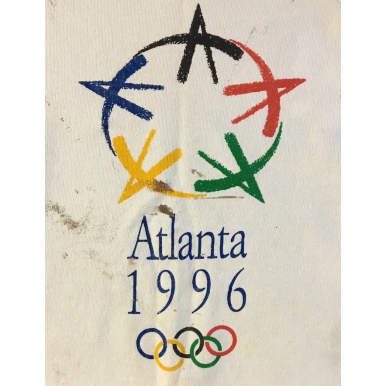 Vintage VINTAGE 90s Atlanta Olympics Faded Distress Paint Sweatshirt M Grunge Punk Skate White USA Hip Hop Rock Retro Pullover Hoodie Men Medium Size US M / EU 48-50 / 2 - 3 Thumbnail