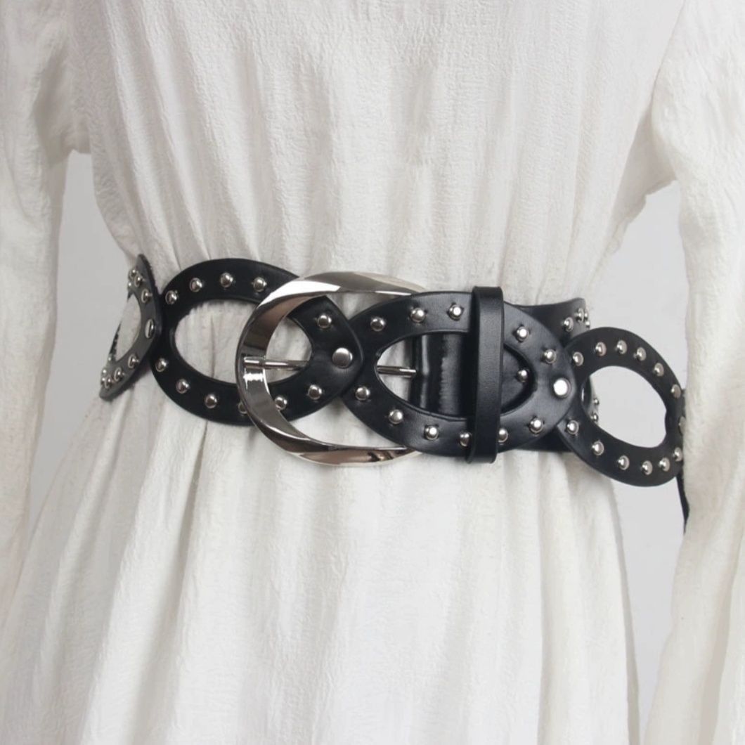 Designer Dark Vintage Belt Riveted Belts Menswear Accessories Size ONE SIZE - 3 Thumbnail