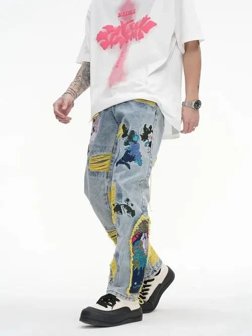 Japanese Brand Masumizu x Mako Embroidered Patch Denim Ripped Jeans Size US 30 / EU 46 - 6 Thumbnail