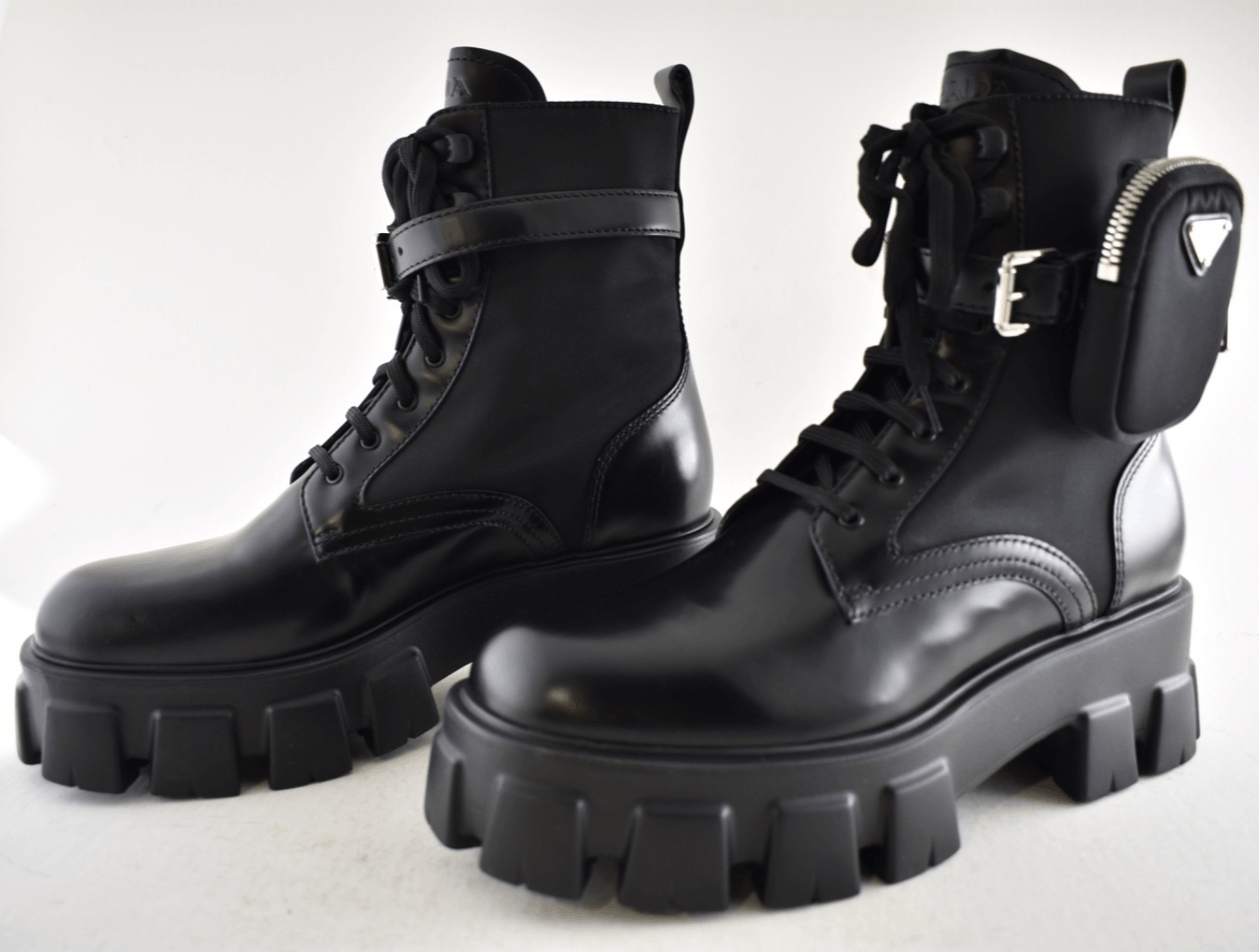 Prada Prada Monolith Leather Nylon Pouch Lug Sole Combat Boot 41.5 Size US 11.5 / IT 41.5 - 12 Thumbnail